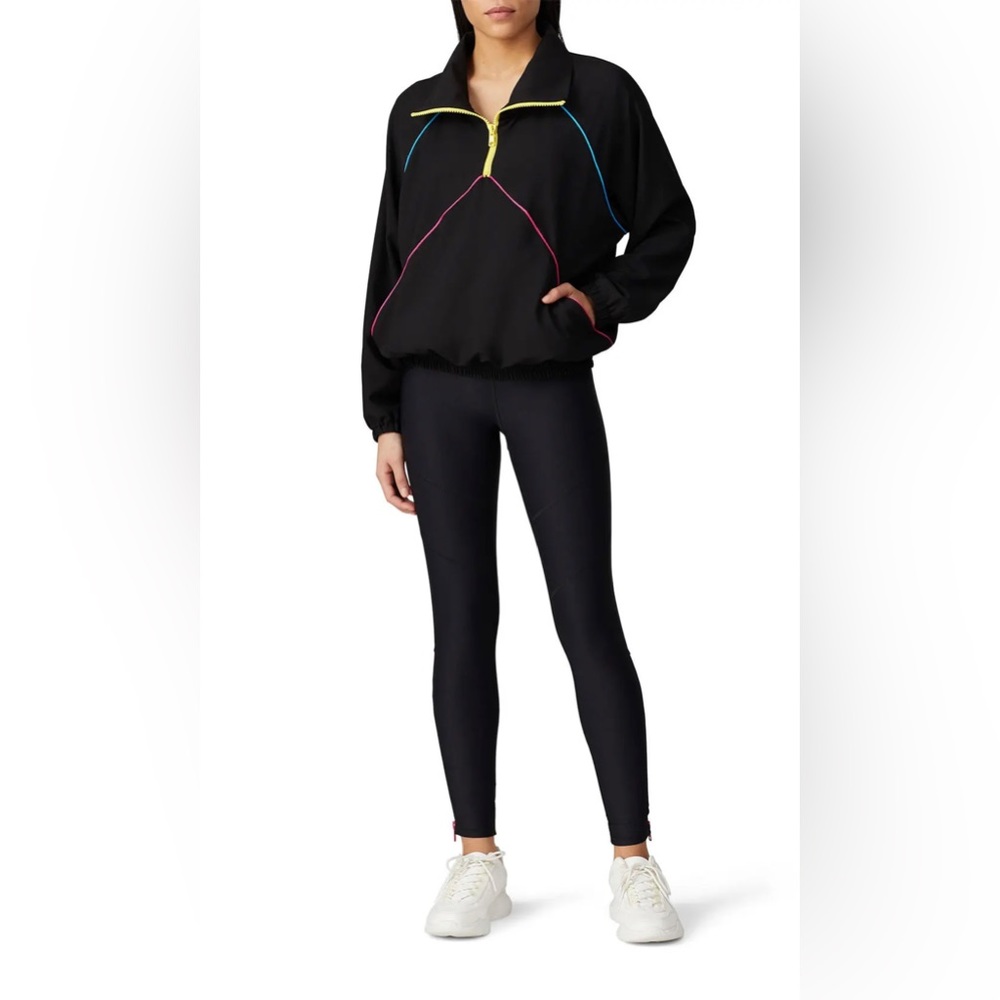 Terez Black Windbreaker Quarter Zip Jacket Size Medium $160